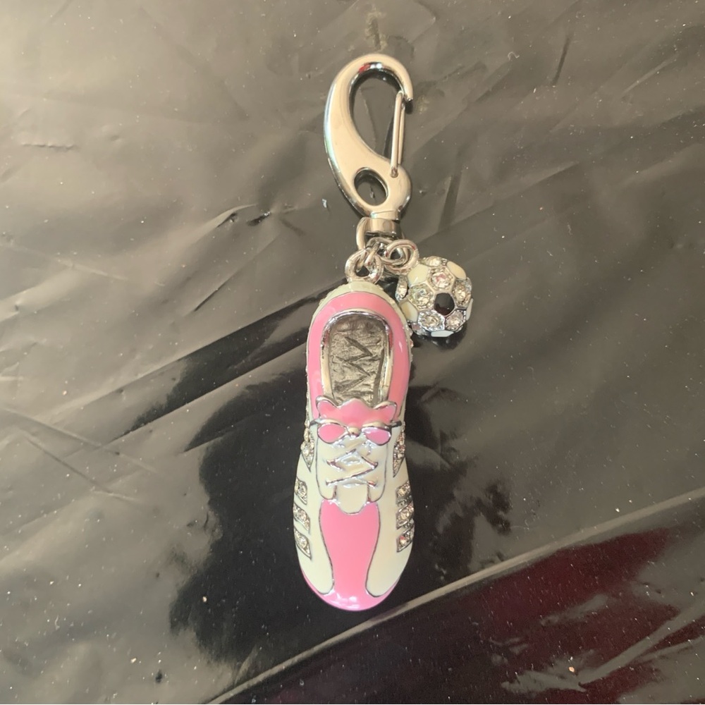 Keychain Charm with USB storage as Soccer Clit Pink and Silver.